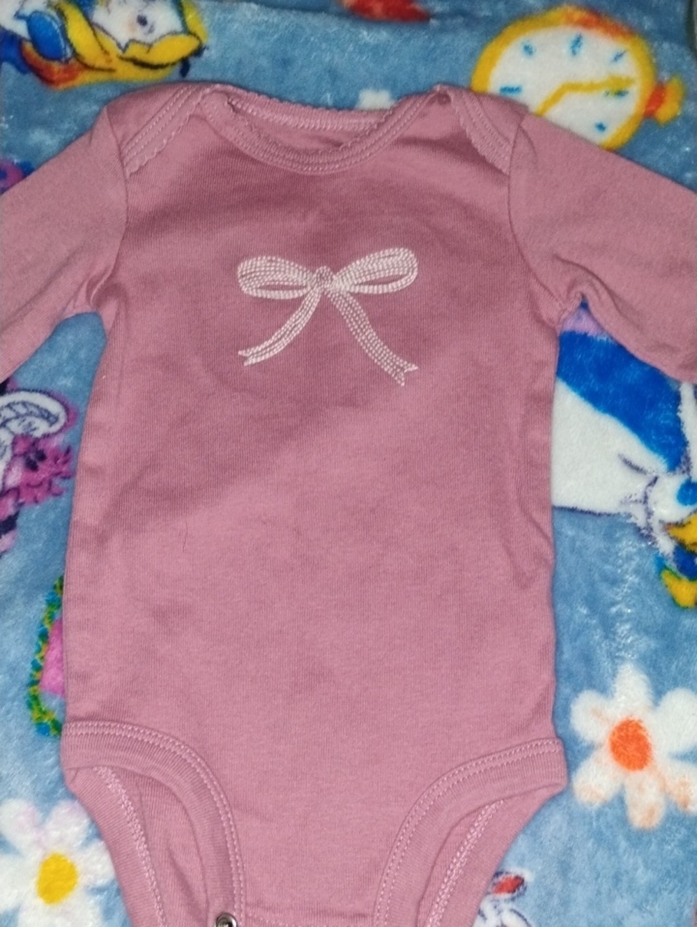 Classic Pink Bow Long-Sleeve Baby Bodysuit